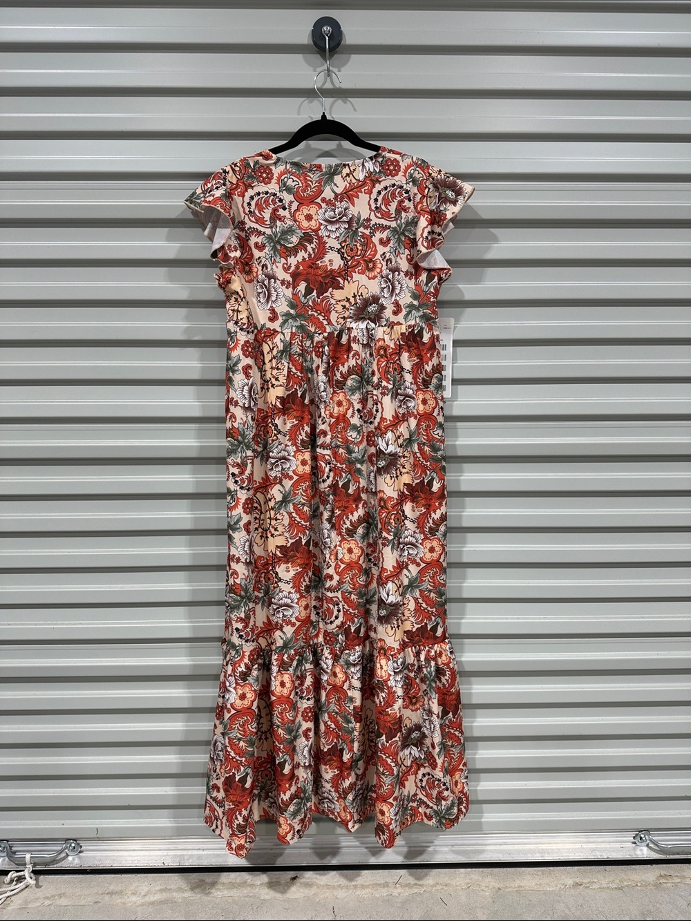 Red Floral Tiered Maxi Dress with Ruffle Sleeves - Picture 11 of 11